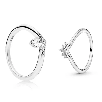 

Original 925 Sterling Silver Princess Ring Tiara Wishbone Cystal Europe Rings For Women Wedding Party Gift Fashion Jewelry