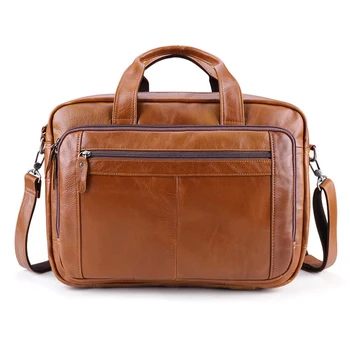 

Men's briefcase business handbag 17 inch genuine leather computer bag Cow leather retro men's bag