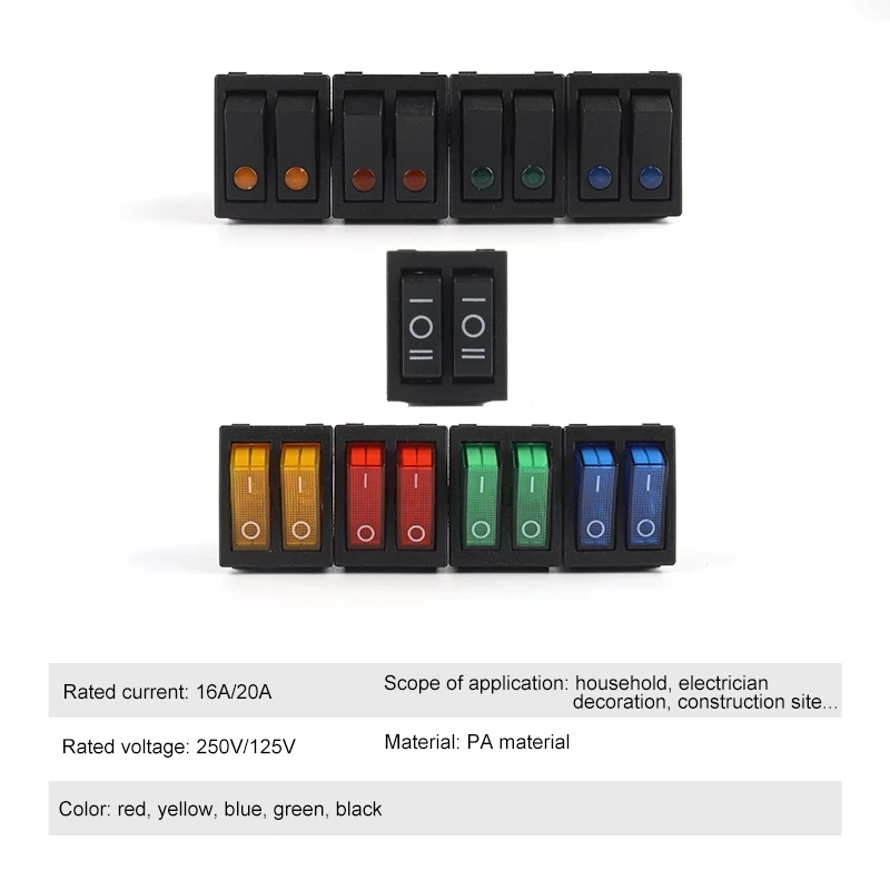 5PCS 31x25mm 6Pin 2/3 위치 이중 조명 로커 스위치 16A/250V 20A/125V ON-OFF/ON-OFF-ON 보트 전원 전기 자동차 스위치