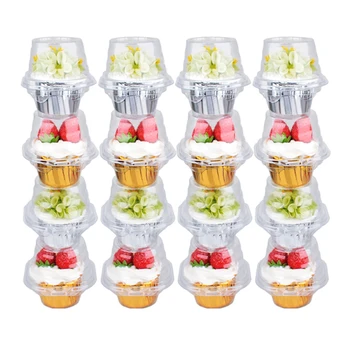 

50pcs Cup Cake Box Transparent Box Packaging Plastic Disposable Dome Cake Boxes Case Holder For Pastries Fruit Cake Cupcake
