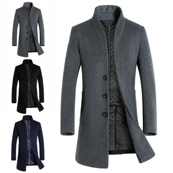 Men Solid Color Slim Overcoat