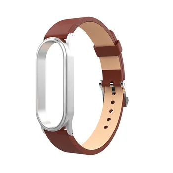 

Ouhaobin for Mi Band 4 Leather Band For Xiaomi Mi band 4 Strap with Metal Frame Case Bracelet for Miband 4 wriststrap 906#2
