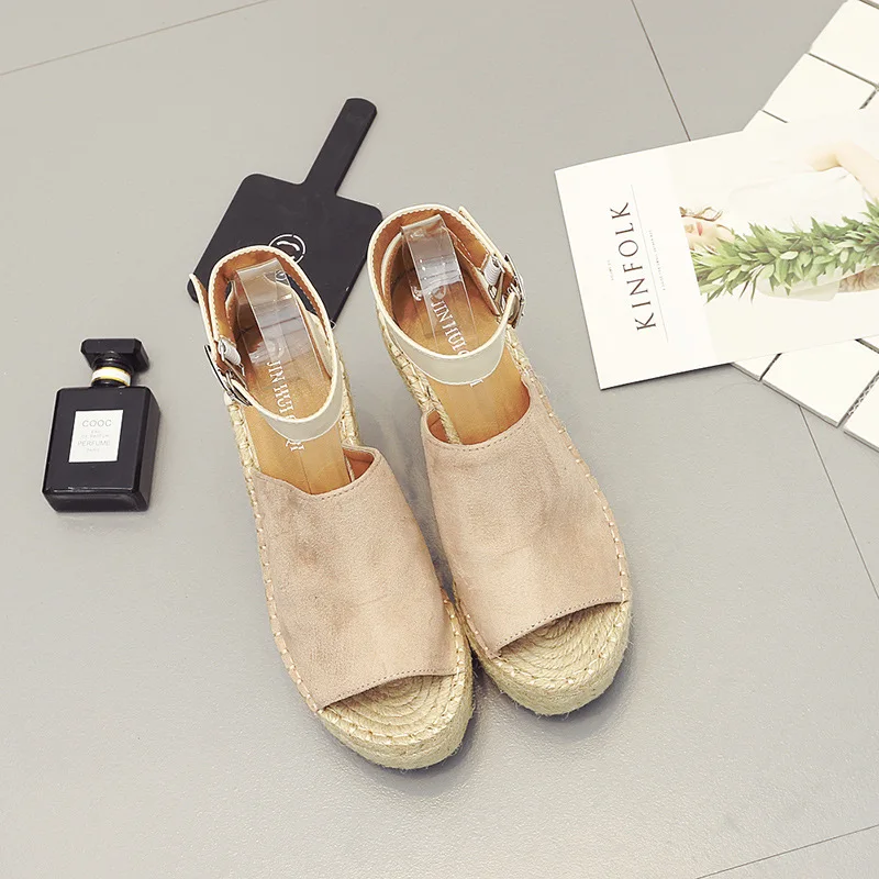 

18 Europe And America Slanted Heel Waterproof Platform High-Heel Thick Bottomed Straw Rope Fisherman Rome Bohemian Ethnic-Style