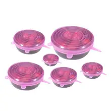 6 Pcs Reusable Silicone Food Pot Lid Bowl Covers Wrap Stretchable Preservative Film JAN88