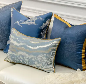 

Oriental scenery geometric blue pillow/almofadas case,modern seat back cushion cover 30X50 45 50,decorative throw pillow case