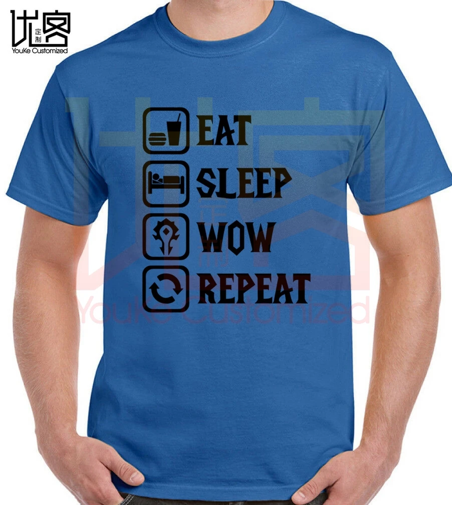 Футболка с надписью Eat Sleep Wow Repeat футболка World Of Warcraft мужская и женская из 100% хлопка