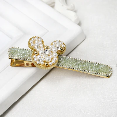 Light Green Новая модная жемчужина для женщин со стразами заколки для волос аксессуары металлические заколки животные заколки для волос Микки Дак заколки головной убор - Цвет: Light Green