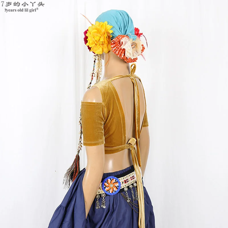 Tap Dance Velvet Fat Chance Tribal Choli  Costume Short Drop Sleeve Top CJJ01