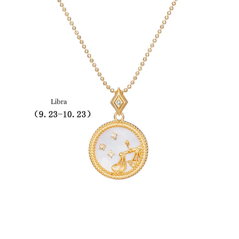 White-Libra Leouerry 925 пробы Серебряное 12 ожерелье Созвездие эксклюзивный фритиллярный/синий песчаник зодиакальные ожерелья для женщин - Цвет камня: White-Libra