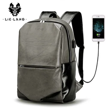 

LIELANG Men Genuine Leather Backpack External USB Charge Waterproof Backpack Fashion Travel Bag Casual School Bag bookbag