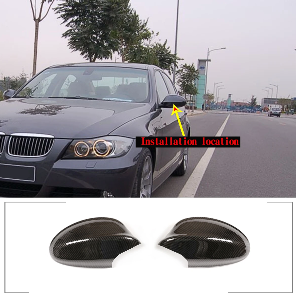 

Rear View Mirror Cover Side Wing Rear View Mirror Case Cover ABS Carbon fiber pattern For BMW 3 Series E90 E91 E92 2005-2008
