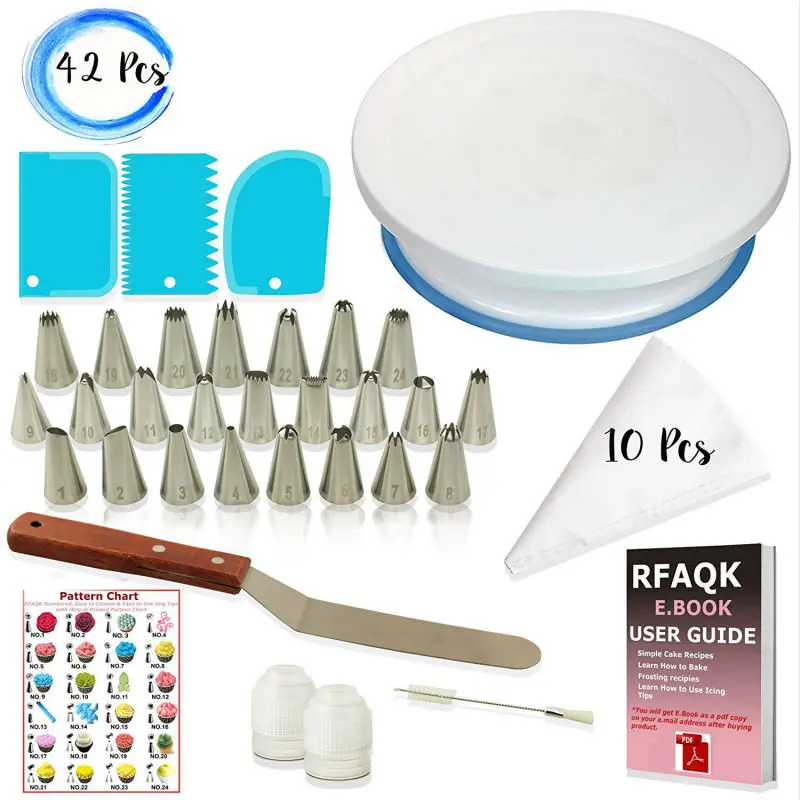 

Cake Decorating Tools Kit Turntable Pastry Nozzles For Cream Confectionery Bags Icing Piping Nozzles Tips Baking Tools For Cakes