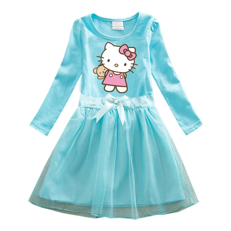 thumbnail image 1 of Ropa para niños de Hello Kitty, nuevo vestido de algodón de dibujos animados, falda de hilo de red con lazo a la moda de otoño para niñas, Falda plisada dulce para bebé, 1 of 5