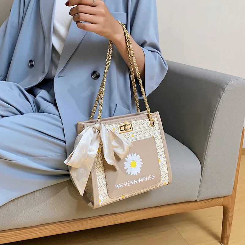 

Summer Daisy Woven Bag 2020 New Wave Fashion Net Red Scarf Flower Ladies Chain Crossbody Bag Ladies Hand Bags Torebki Damskie