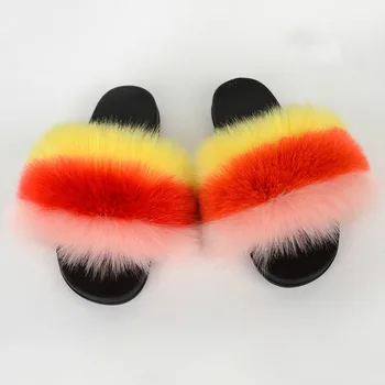 

2020 Summer Shoes Fashion Fur Slippers for Women Party Outside Beach Ladies Slides Colorful Furry Flat Comfort Female Flip-flops