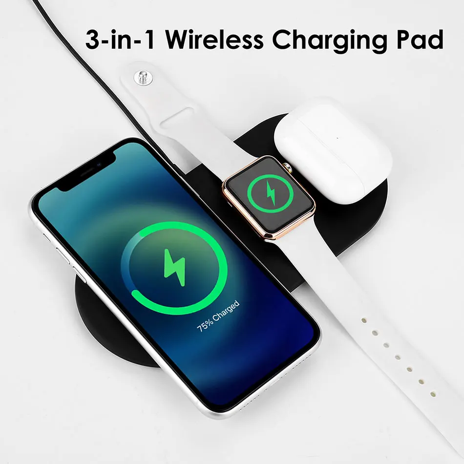 Беспроводное зарядное устройство 3 в 1 для iPhone 12 Pro Max 11 XS XR Apple Watch 5 4 2 AirPods 10 Вт
