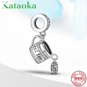 

Coffee cup and coffee beans Pendant New 925 Sterling Silver charms Fit Original Bracelet Bangle DIY Jewelry women Accessories