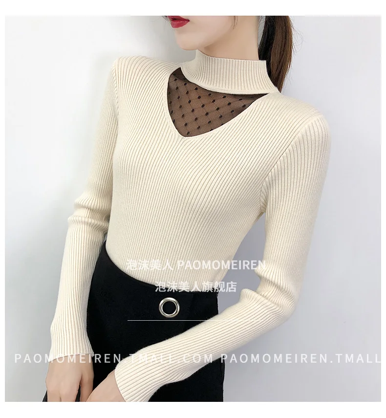 Lady's Style Half-neck Sweater with Lace Stitching 2009 New Long-sleeved Slim Knitted Underwear in Autumn and Winter