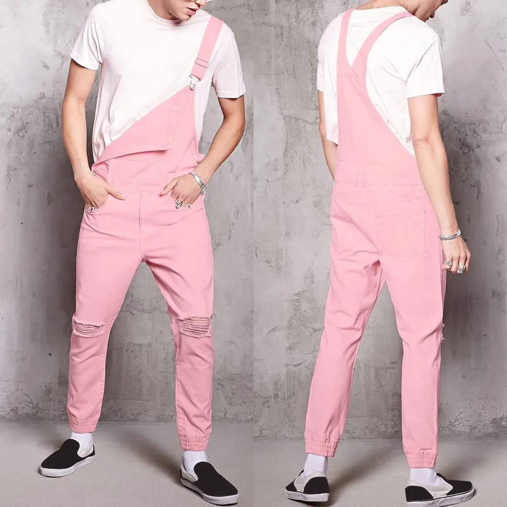 Мужские уличные штаны, брюки, джинсы с дырками, комбинезон размера плюс, уличная одежда, комбинезон на подтяжках, ярко-розовые штаны для бега