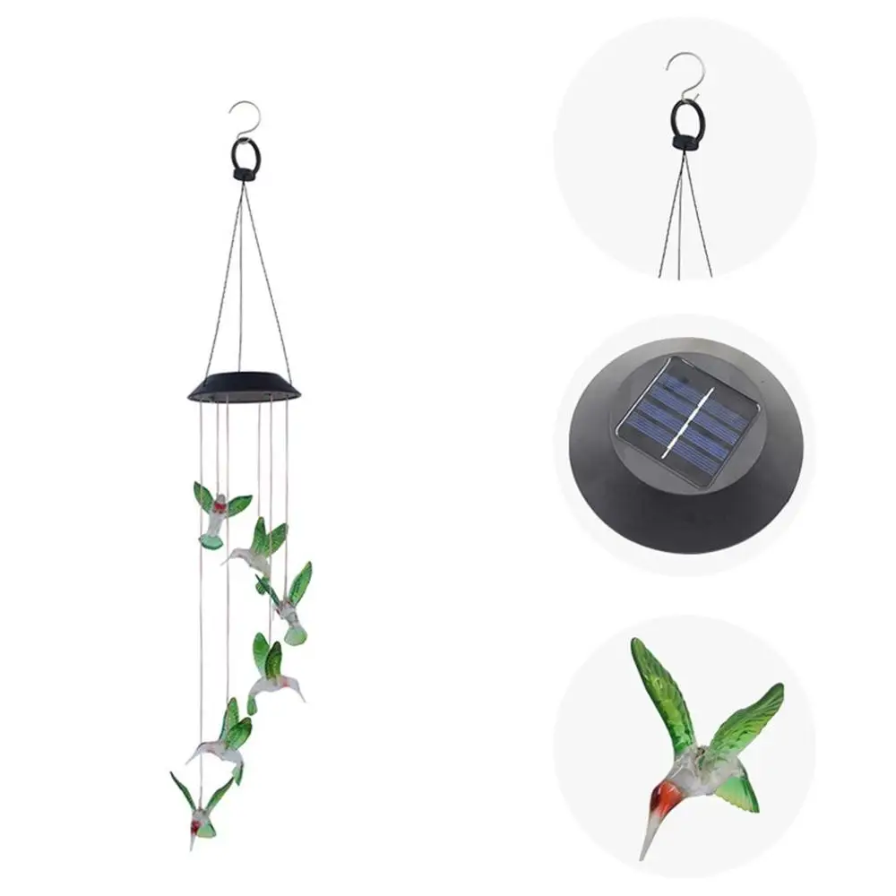 Солнечный ветряной колокольчик с украшением в форме светильник поворота светильник Колибри солнечный подарок светильник Цвет светодиодный садовый подвесной светильник