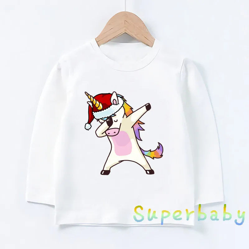 

Baby Boys Unicorn/Cat/Pug/Panda Santa Hat Christmas Print T shirt Girls Cartoon Funny Tops Kids Long Sleeve T-shirt,LKP5242