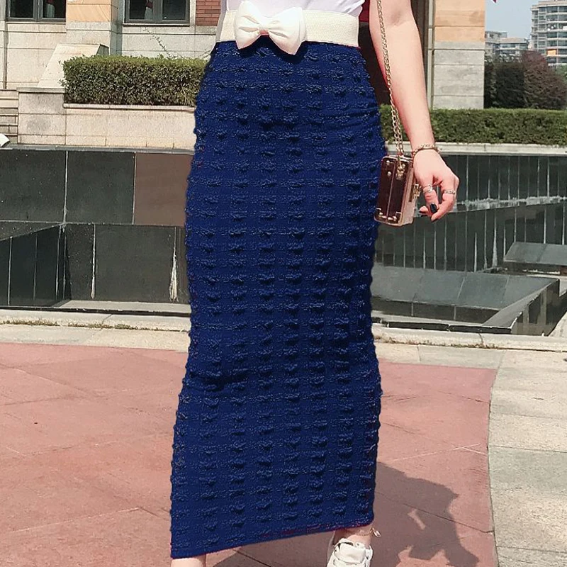 Blue Skirt Siskakia, макси юбка, модная, бесшовная, супер эластичная, Вязанная, облегающая, юбка-карандаш, длиной до щиколотки, Осень-зима, мусульманская одежда, новинка - Цвет: Blue Skirt