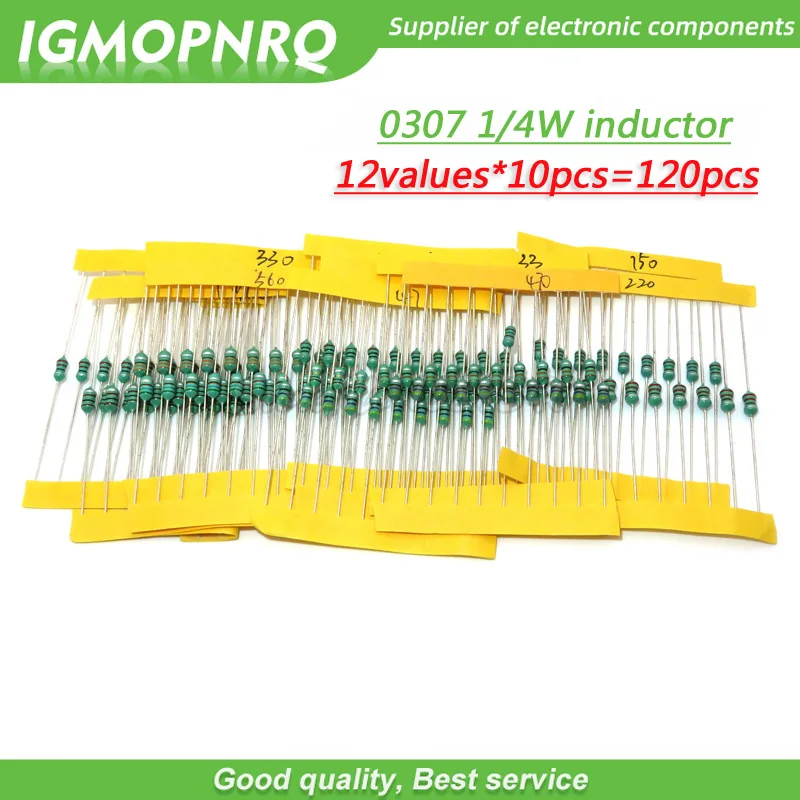 

12values each 10pcs=120pcs 0307 1/4W 0.25W inductor 1uH-1MH component sample Assorted kit 1UH 10UH 22UH 33UH 47UH 100UH 1MH