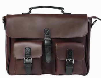 

Vintage Men Multi Pocket Briefcase Leather Chic Shoulder Bag High Capacity Mens Business Trip Handbag Bolso Hombre DF356