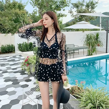 

swimsuit women 3 piece bikini set cover belly was thin 2020 new retro wave dot sexy hot spring Korean swimwear dresses beachwear