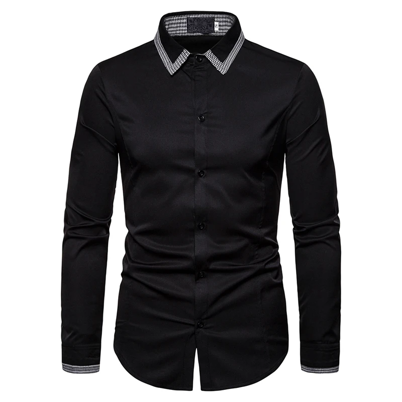 Black MJartoria Мужская Повседневная рубашка Slim Fit Мужская Повседневная рубашка на пуговицах официальные сорочки с длинными рукавами мужская одежда Camisa - Цвет: Black