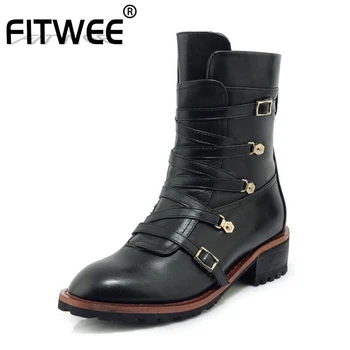 

FITWEE Woman Ankle Boots Real Leather Plush Fur Warm Woman Shoes Winter Fashion Short Boots Ladies Footwear Size 33-40