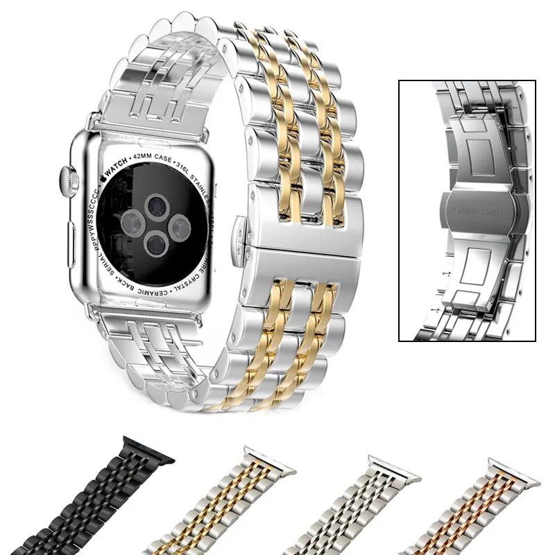 

Stainless Steel Strap for Apple Watch 5/4 Band 38/42/44/40mm Metal Links Bracelet Smart Wrist Band for iWatch Series 3 2 1 Strap