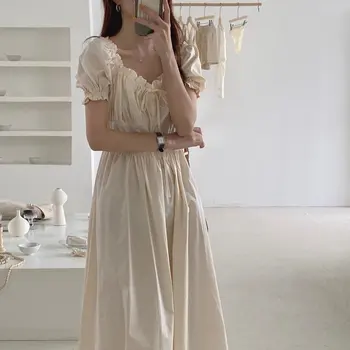 

Alien Kitty Women Chic Vintage OL Sweet Gentle New Summer 2020 Elastic Retro Feminine High Waist Solid Elegance Long Dresses