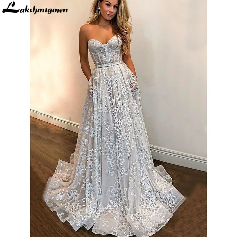 picture color Элегантное Длинное Вечернее Платье WhiteA-Line кружевное с вырезом на спине вечерние платья Вечерние - Цвет: picture color