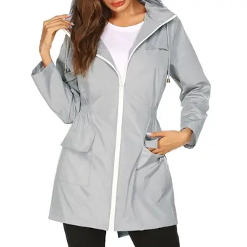 

High Quality Women Raincoat Waterproof Long Style Hiking Clothes Female Lightweight Outdoor Clothes Back Split Rain Jacket