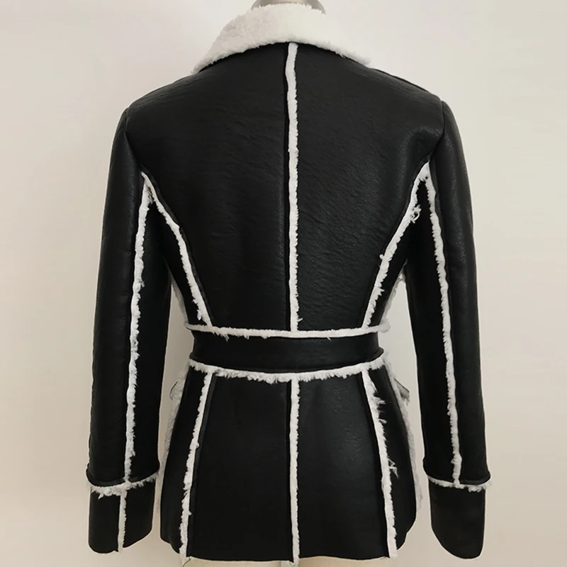 Высокое качество хлопок зимнее дизайнерское пальто женские классические пуговицы Мех Кожа Блейзер Куртка