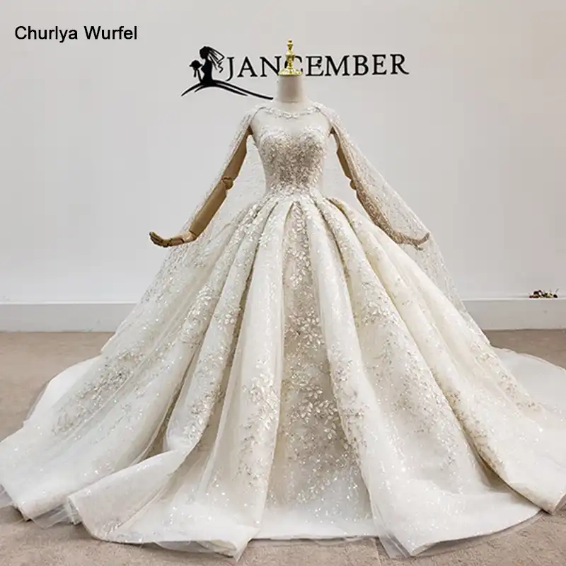 Htl1484 Vestido De Novia Elegante Champan Ligero Con Capa Vestido De Boda Vestido De Novia Largo Brillante De Lentejuelas 2020 Vestido De Novia De Tul Aliexpress