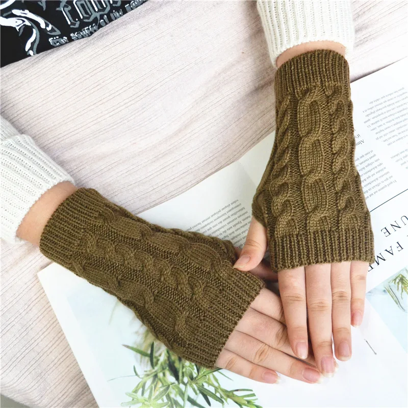 Korean Version Winter Stylish Hand Warmer Women Knitting Fingerless Gloves Thermal Lovers Cycling Jacquard Arm Mitten Sleeves |