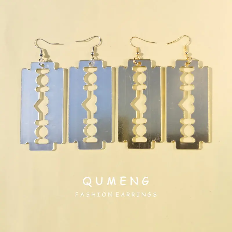 QUMENG новый дизайн уникальные серьги с большим лезвием для женщин в стиле панк акриловые модные