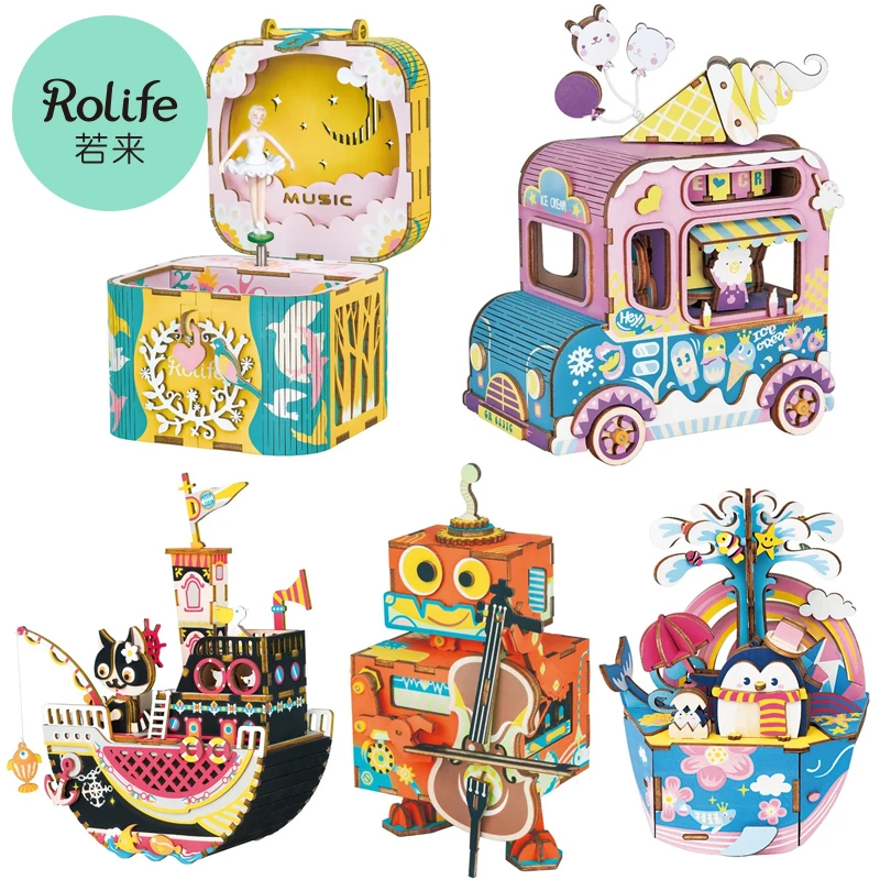 SUPER DEALS! Robotime Wooden Music Box Model Building Kits for Christmas Birthday Gift for Girls Children