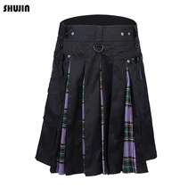 SHUJIN шотландская Мужская Kilt традиционная юбка Мужчины Весна Осень клетчатая юбка пояс плиссированная Готическая панк Классическая Ретро Шотландка