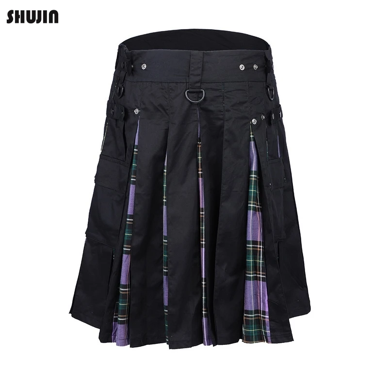

SHUJIN Scottish Mens Kilt Traditional Skirt Male Spring Autumn plaid skirt Belt Pleated Gothic Punk Classic Retro Scottish Skirt