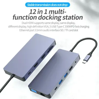 

12 in 1 Type C Laptop Docking Station USB 3.0 HDMI VGA PD USB Hub for MacBook SB-C Type C 3.1 Splitter 11 Port USB C HUB