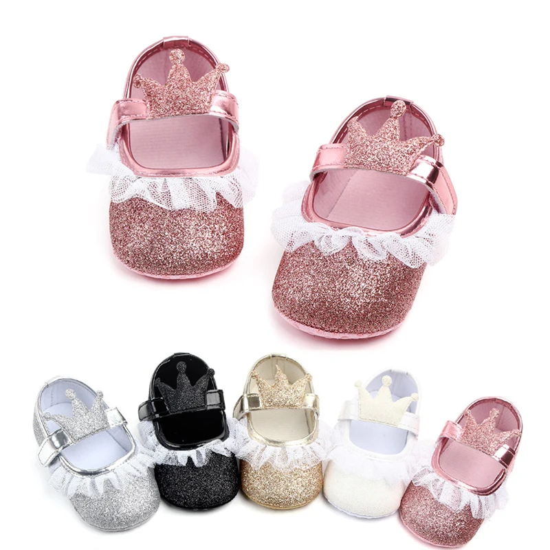 Zapatos corona con lentejuelas para bebé y niña, mocasines infantiles de primeros pasos, zapatos de princesa ostentosos, calzado de suela suave para primavera y verano