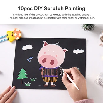 

Simple &Easy 10pcs DIY Animal Series Art Doodle Scraping Painting Puzzle Drawing Toys Portable Interactive Present Drawing Toys
