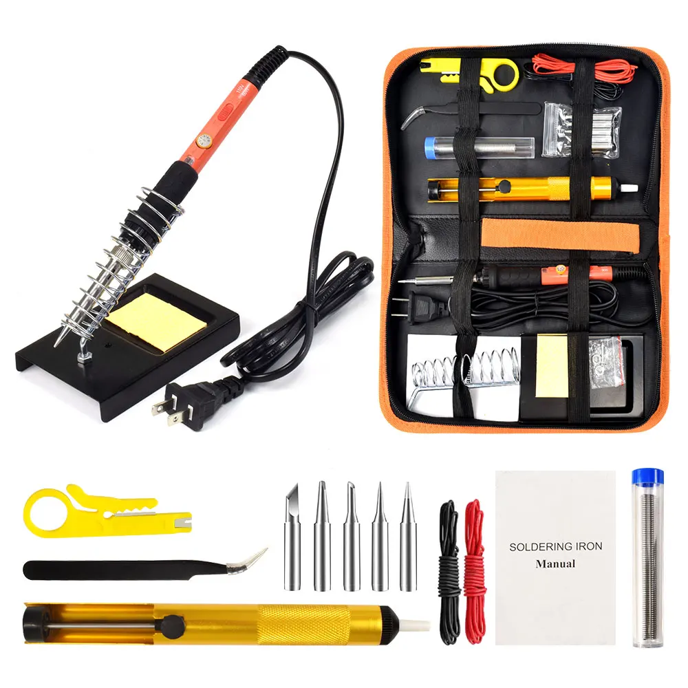 

Soldering Iron Kit Adjustable Temperature 110V 60W/80W LCD Solder Welding Tools Ceramic Heater Soldering Tips Desoldering Pump