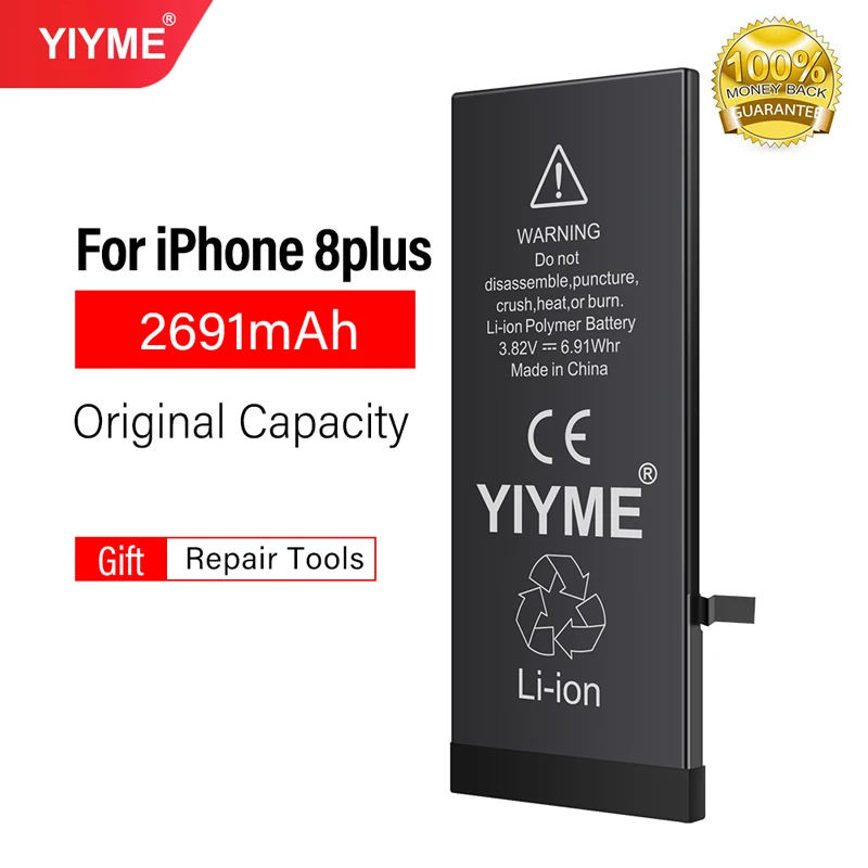 YIYME OEM запчасти телефона для iPhone 6 7 8 7plus 8plus батарея Оригинальная Емкость - Цвет: For 8Plus 2691mAh