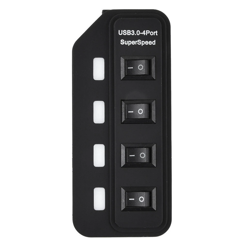 USB 3,0 концентратор, 4-Порты и разъёмы супер Скорость приведенный в действие usb-хаб разветвитель с независимым переключатель светодиодный светильник для ноутбуков, ультрабуков и планшетных ПК