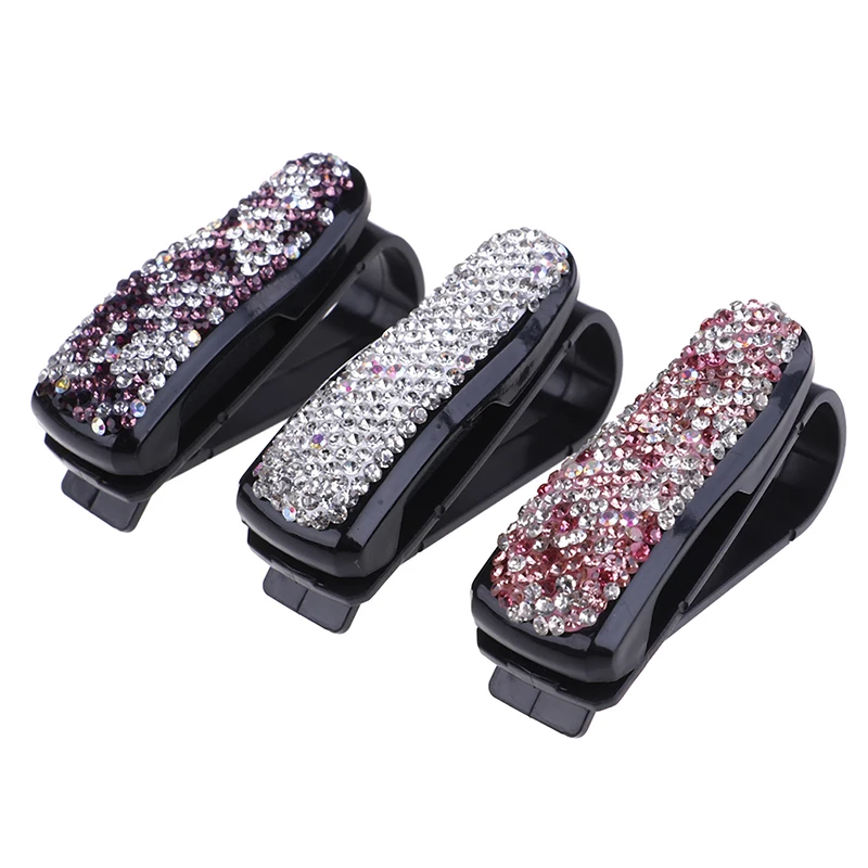 Auto Fastener Clip Rhinestone Diamond Car Sun Visor Sunglasses folder Ticket Receipt Card Clip Storage Holder  Accessorie