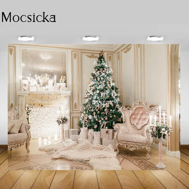 Mocsicka Christmas Living Room Backgrounds Christmas Tree Fireplace Garland Xmas Backdrop Decorations Newborn Photography Props Style-22